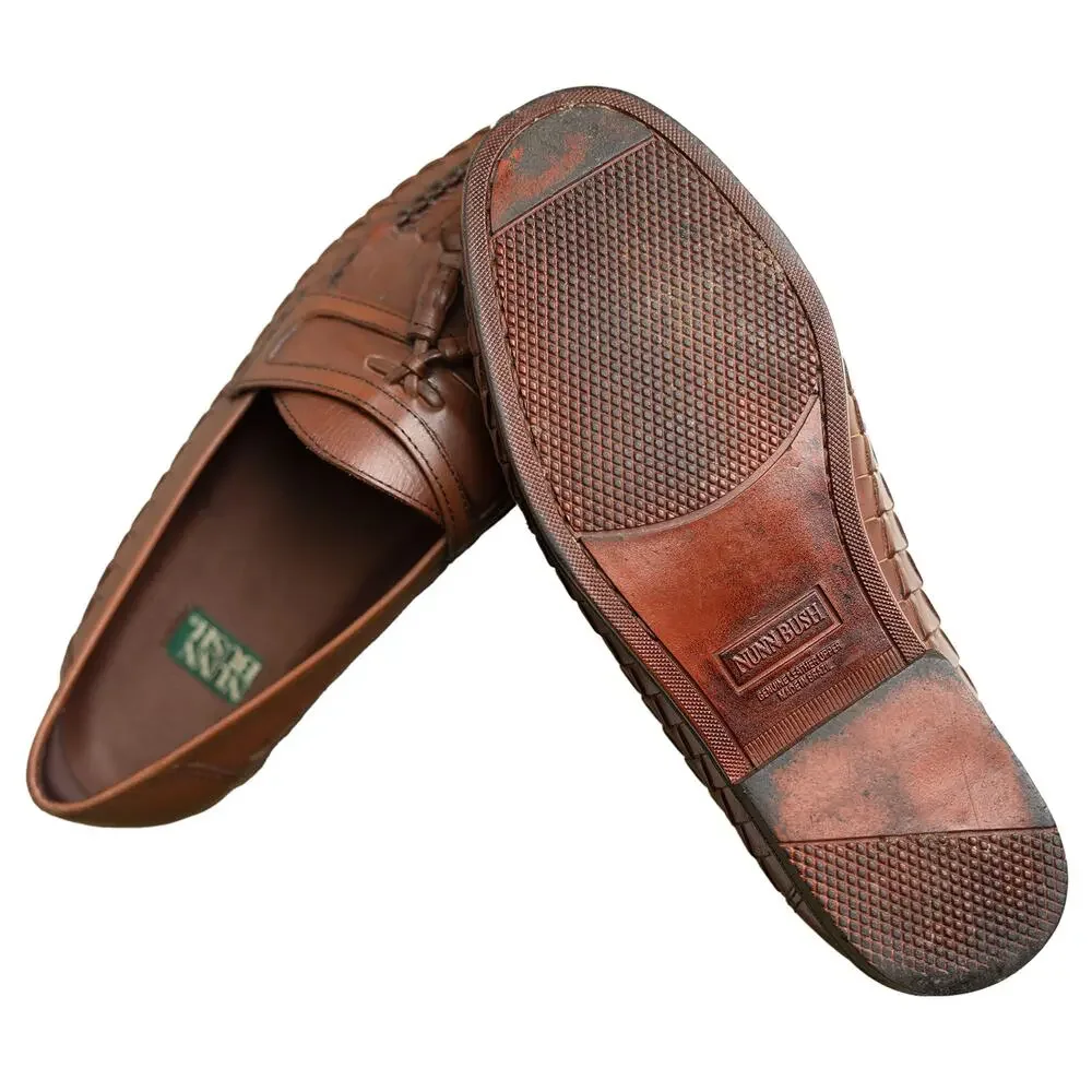 Nunn Bush Strafford Woven Loafers Men’s Sz 10 M Brown Leather Kiltie Dress Shoes